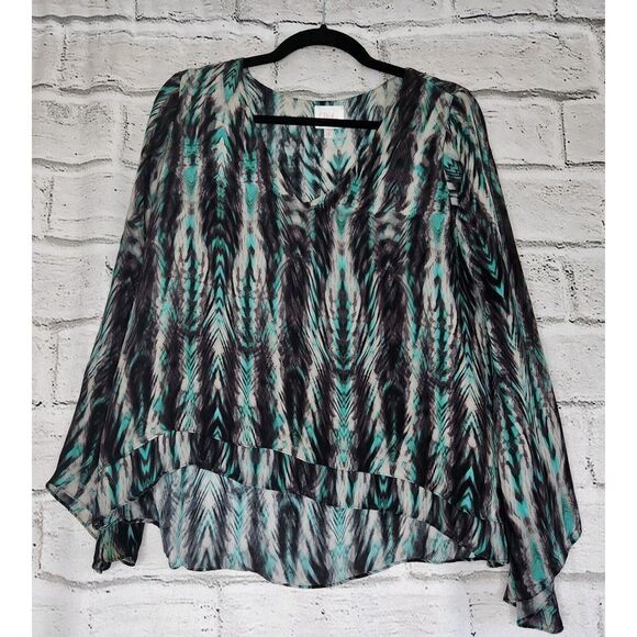 Parker Tops - Parker Black Green 100% Silk Layered Women's Small Long-sleeved Shirt blouse